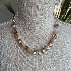 Glass Cubes 3 In 1 Necklace Anklet Bracelet Champaigne​​​​